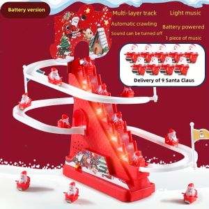 Stunning Santa Claus Climb Stairs Toy Track Slide Christmas Light Music Toy New Year Gift Boy and Girl Toy Home Decoration