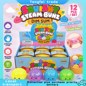 Cute Dim Sum Squishy Toy 12Pcs Set Glitter Bun Squeeze Toy Soft Stretch Stress Relief Fidget Toy Birthday Gift for Boys Girls