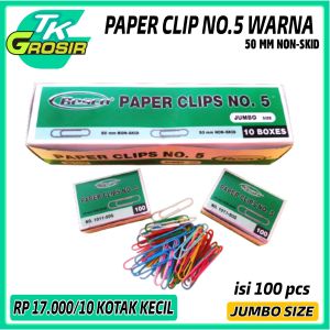 10 kotak paper clips warna warni isi 100 pcs/penjepit kertas clips