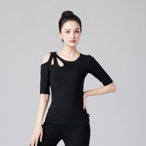 Women Hollow Out Short Sleeve Latin Dance Top Elegant Ballroom Dance Costume Adult Samba Cha Tango Practice Performance Wear