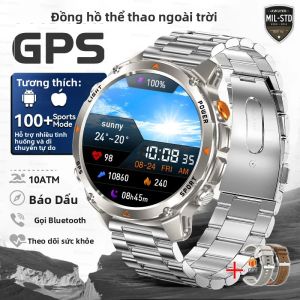 Đồng Hồ Thông Minh Thể Thao GPS Quân Sự Cấp Độ Cao 2025 Dành Cho Nam Sử Dụng Ngoài Trời Chạy Xe Đạp Chạy Bộ Bơi Lội Lặn Tích Hợp La Bàn Đèn Pin Chống Nước 3ATM Thiết Bị Theo Dõi Thể Dục
