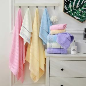 Lilac Cotton Towels Set - 1/4/6pcs 34x74cm/70x140cm Quick-Dry Thickened Bath Towels Embroidered for Adult Hotel Home Bathroom