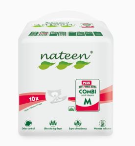 Nateen Combi Plus Adult Diaper – Clothlike Backsheet Wetness Indicator Leak Guard Elastic Waistband Velcro Tape &  up to 3400 ml Absorbency