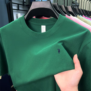 ผ้าฝ้าย 100% เสื้อยืดแขนสั้นระดับไฮเอนด์ผู้ชายออกแบบฤดูร้อนแบรนด์หรูเย็บปักถักร้อยแฟชั่นหลวม ๆ สบาย ๆ รอบคอพอลด้านบน