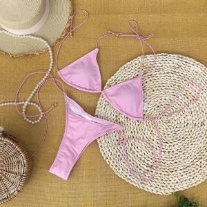 Bộ Bikini Nhỏ Xíu Gợi Cảm Dành Cho Nữ Màu Trơn Kiểu Brazil Không Gọng Nâng Đỡ Tốt Cạp Thấp Đồ Bơi Đồ Đi Biển