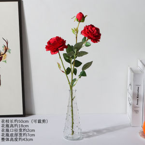 Artificial Flower Peony Fresh Silk Flower Fake Flower Living Room Glass Vase Decoration Decoration Dining Table Set Rose