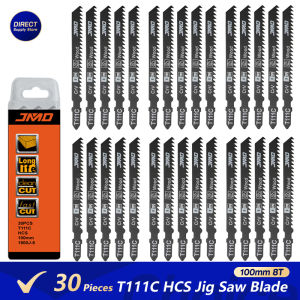 30pcs T111C 100mm 8T HCS Jigsaw Blades Set Universal T-Shank for Wood Cutting Fast-Cut Down High Carbon Steel