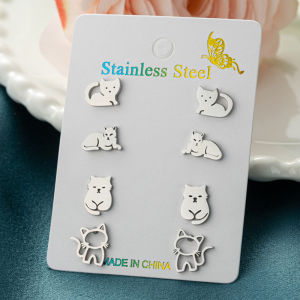 ต่างหูตุ้มหูสแตนเลสลายแมวแฟชั่น4คู่/ล็อตต่างหูรูปแมวมีความสุขน่ารักสำหรับผู้หญิงเครื่องประดับสำหรับทุกวันของขวัญ tindik telinga