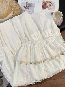 PAIBOLI | Shiny Sequin Lace Splicing Hollow Out High Waist Skirt Womens Mid-Length A-Line Midi Skirt Korean Style Commute Dress Code