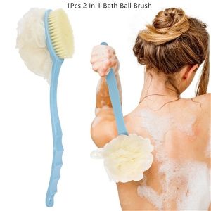 2 In 1 Long Handle Bath Brush Shower Back Rubbing Dual Side Sponge Back Body Scrubber (Blue/Green/Pink)
