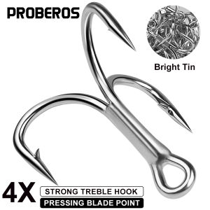PROBEROS 20pcs 4#-5/0# 4X High Carbon Steel Treble Hooks Super Sharp Triple Barbed Anti-Rust Saltwater Fishing Hooks Wholesale