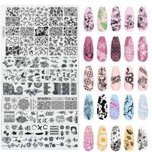 YYM Mixed Pattern Nail Art Stamping Plates Flower Bow Heart Print Design Stainless Steel Nail Templates Stamp Stencils Manicure
