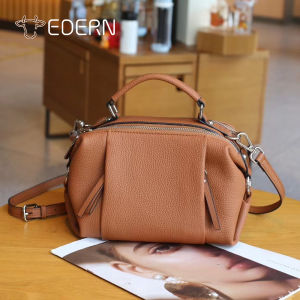 EDERN Genuine Leather Womens Shoulder Bag Fashion Versatile Handbag Cowhide Crossbody Bag Double Strap Female Messenger Bag Sling Bag