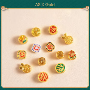 ASIX GOLD Ancient Method 916 Gold Plated Chinese Lucky Fu Character Pouch Bead Charm Pendant Necklace Bracelet DIY Gift Set Never Fade Tarnish