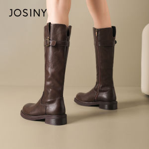 Josiny | Retro British Style Slenderizing Long Boots For Women Brown