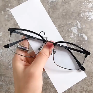 3in1 Photochromic Reading Glass Anti Radiation Square Frame High Quality Eyeglasses Replaceable Lens Fashion Glasses for Women Men with Free Case and Wiper