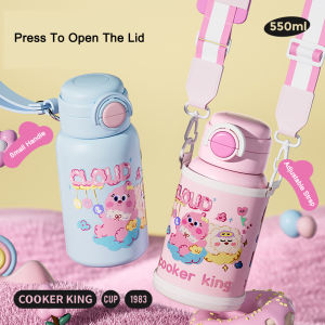 COOKER KING 550ML Large Capacity Insulated Cup Childrens Straw Cup Cute Water Bottle Student Specific Water Cup For School Use