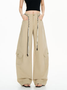 QIAOMIDUO | Spring Autumn Light Khaki Denim Pants Women Tall Extended Length American Pear Loose Wide Leg Knife Workwear Casual High Waist Jeans