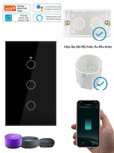 Tuya WiFi Công Tắc Đèn Thông Minh Điều Khiển Cảm Ứng Trên Tường Hoa Kỳ Dây Trung tính/Không Cần Dây Trung Tính Hỗ Trợ Alexa Google Home Đen/Trắng