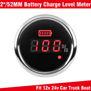RYSJM | 0~100% Digital Battery Charge Level Indicator LED Red Backlight 52mm Universal Car Boat Battery Capacity Meter with Alarm Light