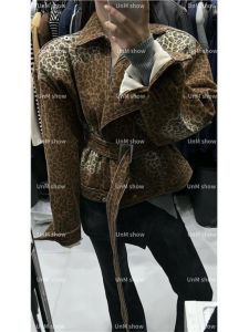 Hong Kong Style Design Spring 2025 Early Season Womens Denim Short Jacket with Belt Flap Collar Brushed Heavy Work