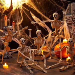 Halloween Outdoor Skeleton Plastic Posable Skeleton with Movable Joints Small Hanging Skeletons for Haunted House Graveyard Prop