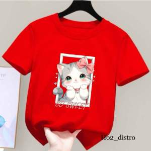 Kaos anak perempuan motif kucing lucu usia 2-10thn atasan oblong anak perempuan