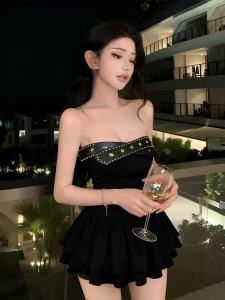 YANMANFENGQING | Trendy Personality Leather Stitched Crop Top