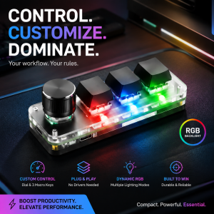 3-Keys RGB Backlit Mechanical Mini Keyboard With Knob Programmable Custom Shortcut Keypad With Macro For PC Editing/Office/Work