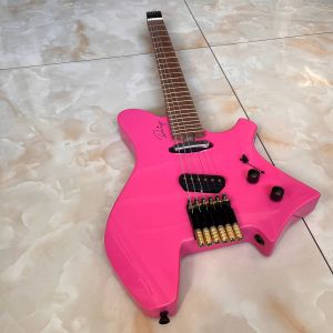 Custom Headless Hotpink 6 strings Guitar Ash wood Little Darker Maple Fretboard Stainless Steel Fret Electric Guitar Professional Guitar