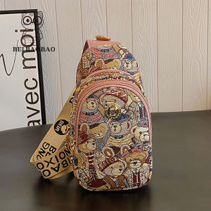 Beibaobao | Fashionable Cartoon Bear Design Womens Canvas Chest Bag Waist Bag