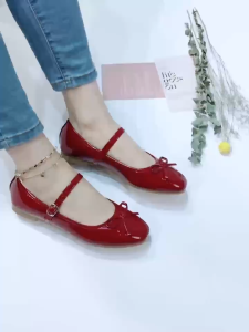 Scoi Flat Shoes Mary Jane Wanita Sepatu Balet Hitam Merah Women Shoes