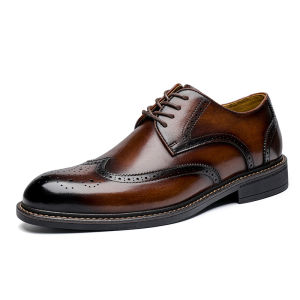Business Casual Soft Bottom Derby Brogue Leather Shoes