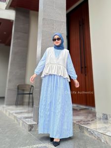 Gamis Eid Series Vest 2in1 by Chatifa/Gamis Chatifa Terbaru/Gamis Inner dan Vest/Gamis Motif Salur/Gamis Katun Import/Dress Premium Import/Dress Catton Stripe Mix Linen Rami/Gamis Lebaran 2025/Gamis Idul Fitri Terbaru/Gamis Simple Mewah Elegan