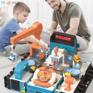 TEMI Adventure Car Track Race Rail Track Toy City Rescue Educational Playsets Kids Boy Steering Wheel Adventure Toy Deformable Track Car