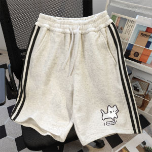 Chic Street Cat American Three Bars Patchwork Summer Shorts Womens Sports Casual Wide Leg Slimming Pants Polyester Cotton Blend