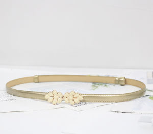 Womens Decorative Belt Simple Fashion Versatile Waist Cinching Double Buckle Strap PU Leather Alloy Clasp Single Circle Length