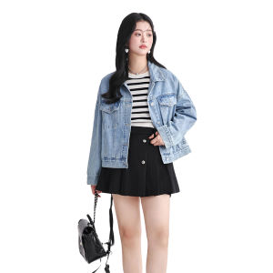 GW plus Size Womens Vintage Hong Kong Style Denim Jacket Spring New Arrival Ageless plus Size Female Top Cotton Polyester Blend