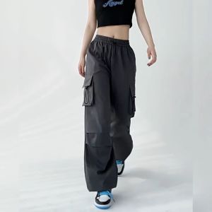 กางเกงคาร์โก้ผู้หญิง กางเกงเอวสูง เอวปรับได้ Y2K ฮาราจูกุ Cargo pants  เอวยืดเยอะ เเมทช์ง่าย กางเกงขายาว ทรงหลวม สาวอวบใส่ได้