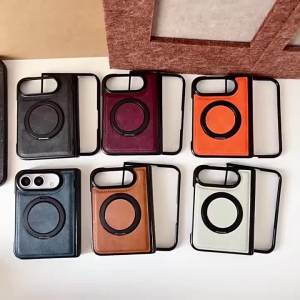 Luxury Leather Magnetic 360 Rotating Bracket Phone Case for iPhone Duo 18 Fold Hinge Protection for Magsafe Stand 18 DUO Cover