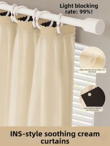 YANXI | Cream Color Double Layer Sheer Curtain with Full Light Blocking for Modern Luxe Bedroom and Living Room