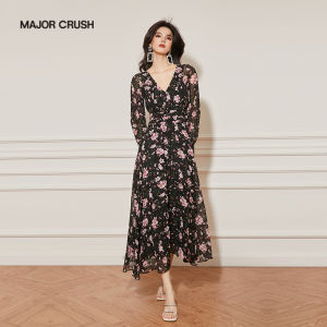 Vintage French Floral Stylish Elegant Waist-Cinching Dress