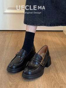 MASHUJIA | Leather Height-Increasing Thick Sole Loafers Women Vintage British Style Flat Shoes