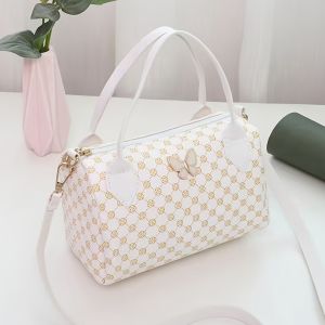 Túi Xách Tay In Hình Bướm Phong Cách Retro Dành Cho Nữ Túi Đeo Chéo Vai Chấm Bi Phong Cách Boston Túi Đựng Đồ Trang Điểm Thời Trang