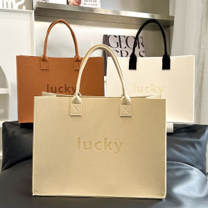 Casual Large Size Felt Handbag Printed Letter Fashionable Bag Sweet Lady Style Candy Color Soft Handle for Young Adults