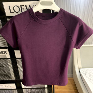 Fashionable Pure Color Shoulder Sleeve T-Shirt Womens Summer New Short Tight Base Shirt Top Commute Korean Style Slim Fit
