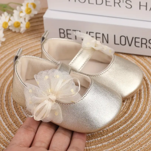 New Girls Shoes With PU Butterfly Knot Magic Tape Design Flat Casual Fashion Mary Jane Princess Shoes Suitable For Babies