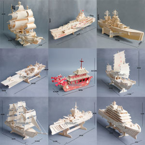 Wooden 3D Assembly Puzzle Adult DIY Handmade Creative Educational Toy Model Assembly Carrier Sailboat Puzzle Board Game