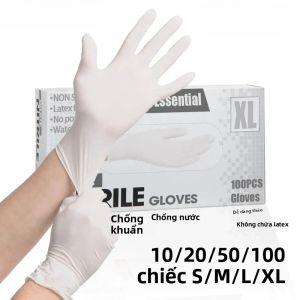 Dùng Một Lần Trắng Găng Tay Nitrile 10/20/50/100 Viên Cao Su Không Thấm Nước Vệ Sinh Nhà Bếp Hình Xăm Thú Cưng Dụng Cụ Độ Kéo Cao Cường Độ