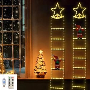 1PC 2M Christmas USB Santa Claus Climbing Ladder Light with remote controlused for festivalpartyroomand house decoration